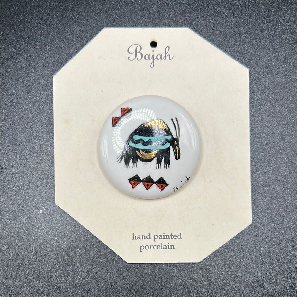 BOGO Free Jewelry…New Bajah Signed Hand Painted Antelope Porcelain Brooch Pin